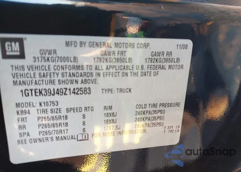 2009 GMC Sierra 1500 Slt из США, поврежденный, VIN 1GTEK39J49Z142583